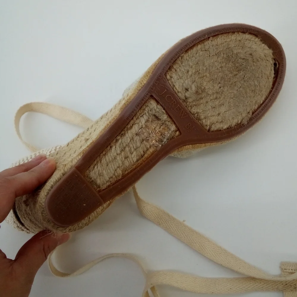 J.Crew Round Toe Espadrills Wedges Natural 8.5